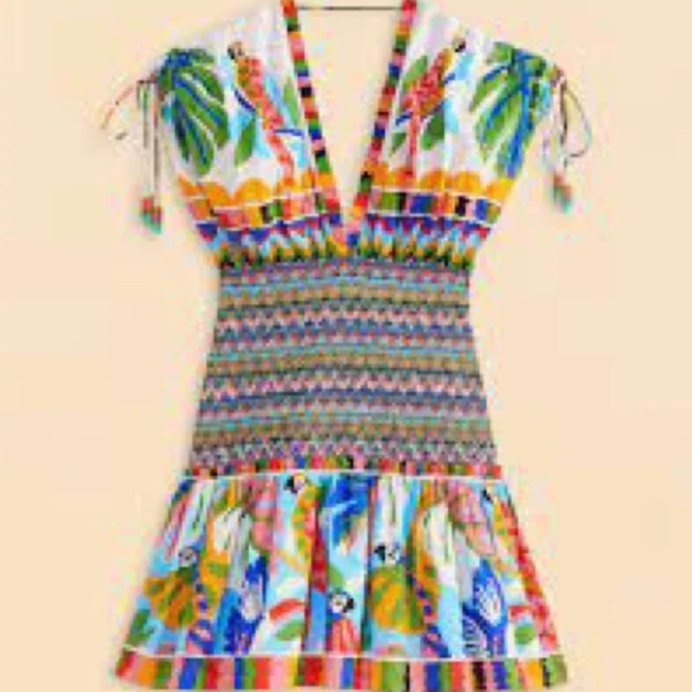 FARM Rio Colorful Forest Smocked Mini Dress - M - Picture 2 of 4